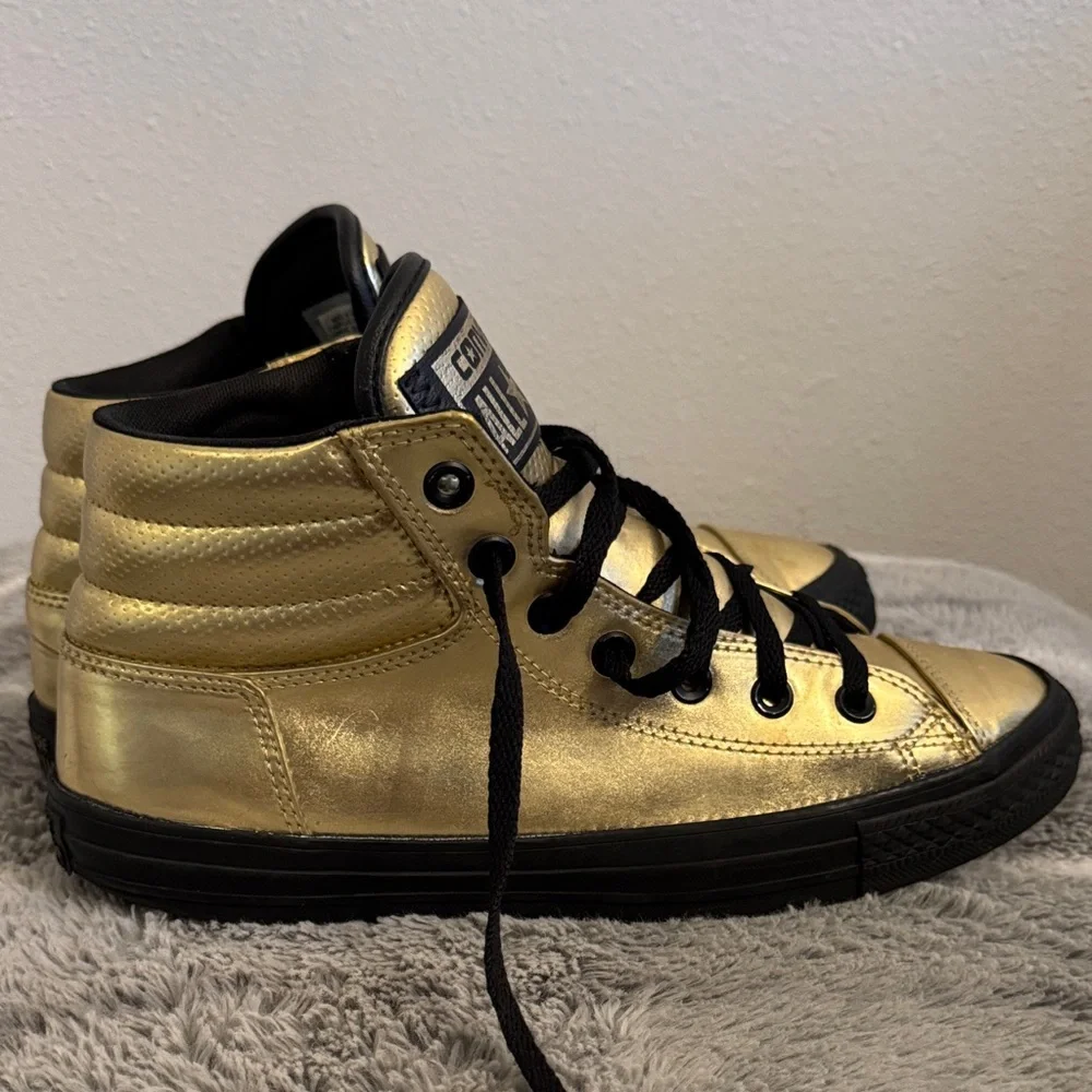 Converse Gold Metallic High Top Sneakers with Black Trim - Picture 4 of 7